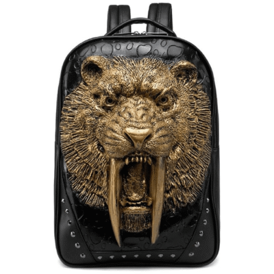 TUS 3D Sabertooth Gold Studded Leather Backpack