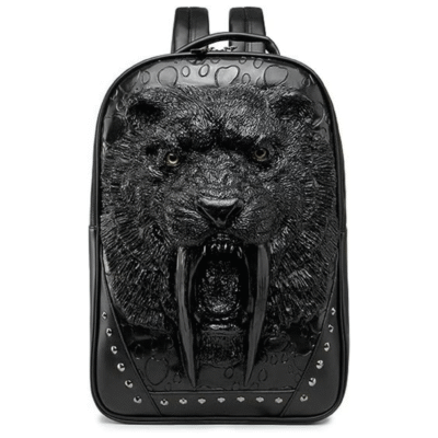 TUS 3D Sabertooth Black Studded Leather Backpack