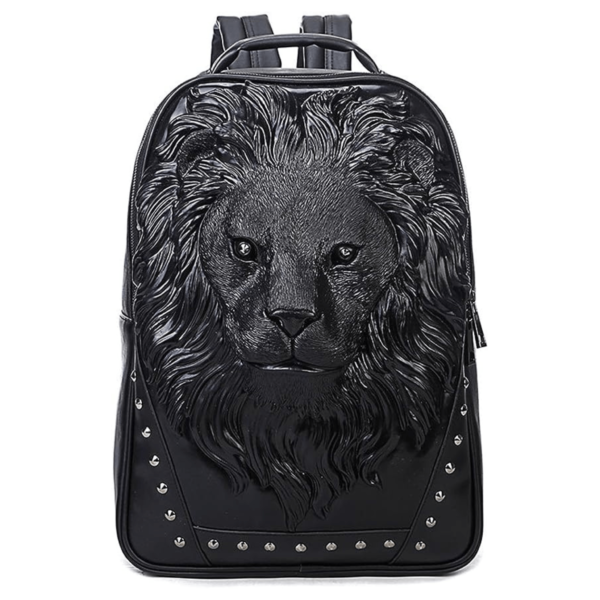 TUS 3D Lion Black Studded Leather Backpack