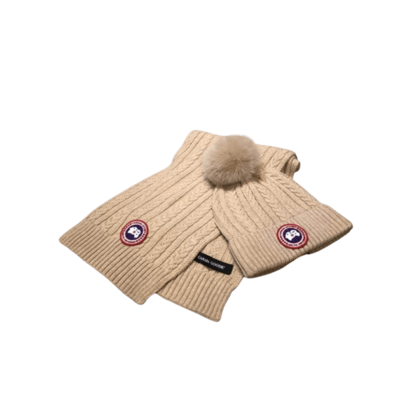 2-Piece Canada Goose Brown Scarf, Hat Luxury Winter Set - Image 2