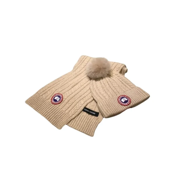 2-Piece Canada Goose Brown Scarf, Hat Luxury Winter Set