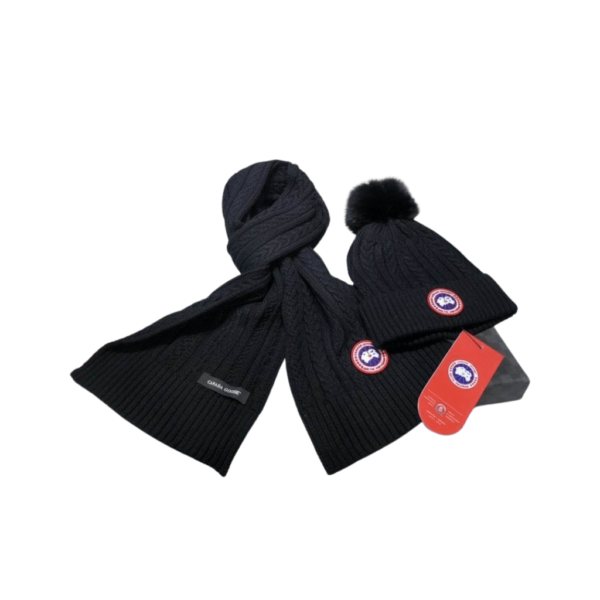 2-Piece Canada Goose Black Scarf, Hat Luxury Winter Set