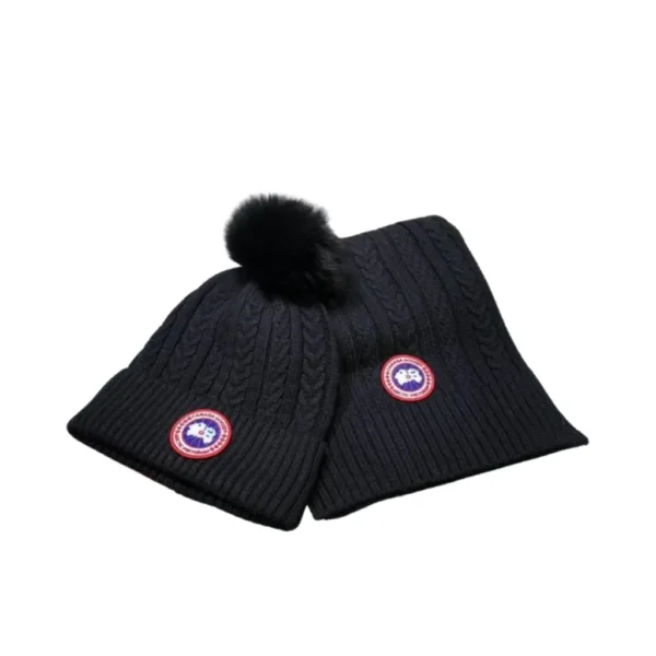 2-Piece Canada Goose Black Scarf, Hat Luxury Winter Set - Image 3