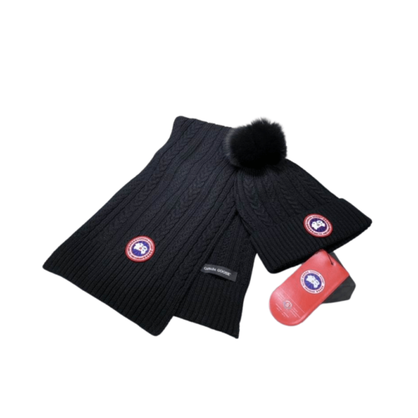 2-Piece Canada Goose Black Scarf, Hat Luxury Winter Set - Image 4