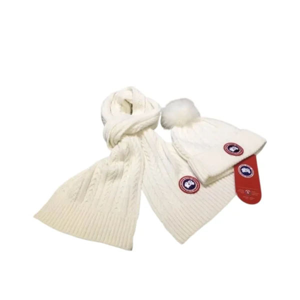 2-Piece Canada Goose White Scarf, Hat Luxury Winter Set