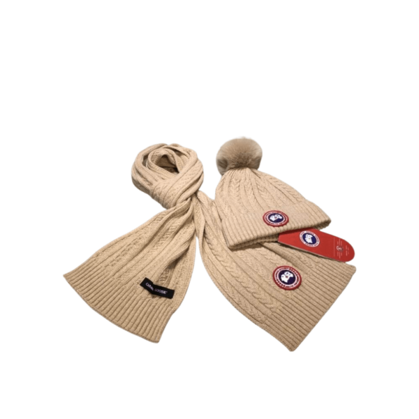 2-Piece Canada Goose Brown Scarf, Hat Luxury Winter Set - Image 3