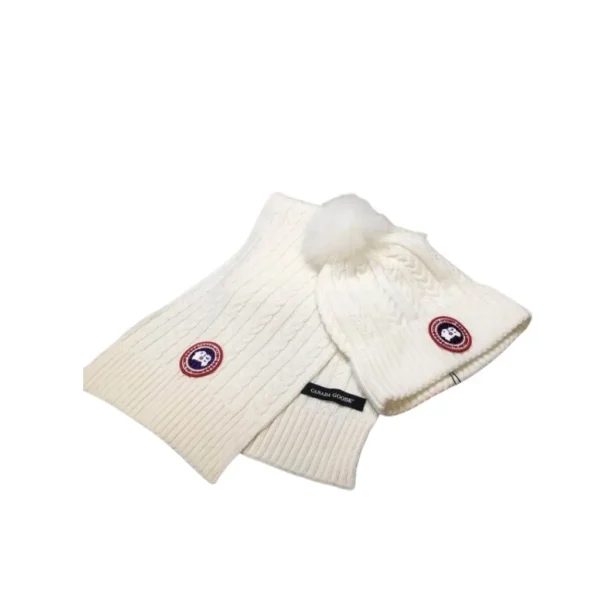 2-Piece Canada Goose White Scarf, Hat Luxury Winter Set - Image 4