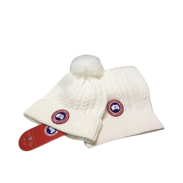 2-Piece Canada Goose White Scarf, Hat Luxury Winter Set - Image 3