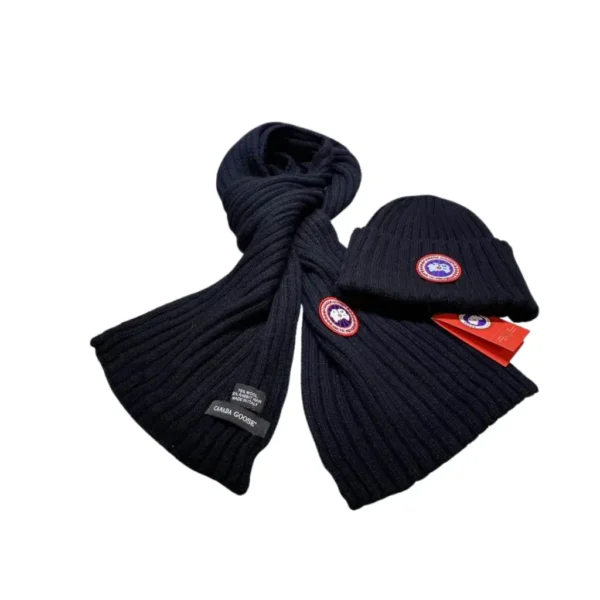 Arctic Elegance 2-Piece Canada Goose Black Scarf & Hat Luxury Set