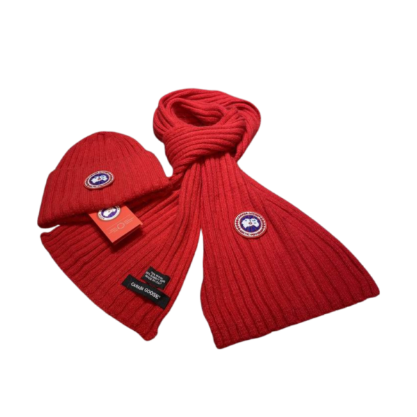 Arctic Elegance 2-Piece Canada Goose Red Scarf & Hat Luxury Set