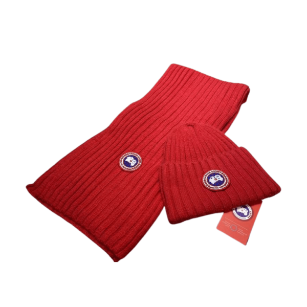 Arctic Elegance 2-Piece Canada Goose Red Scarf & Hat Luxury Set - Image 2