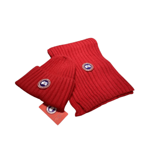 Arctic Elegance 2-Piece Canada Goose Red Scarf & Hat Luxury Set - Image 3