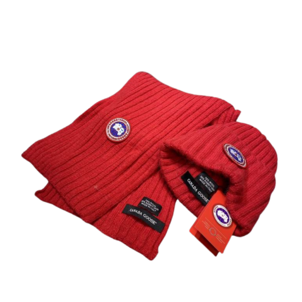 Arctic Elegance 2-Piece Canada Goose Red Scarf & Hat Luxury Set - Image 4