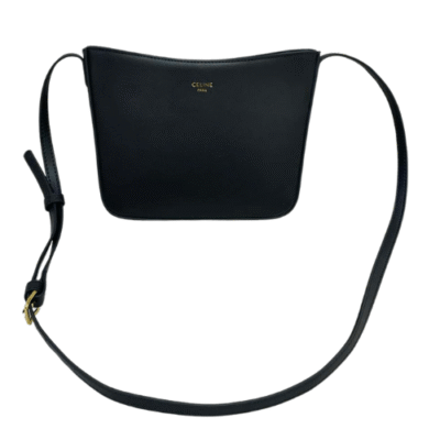 Celine Medium Croque Shiny Calfskin Handbag In Black 112273EWT.38NO