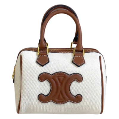 Celine Small Boston Triomphe Leather Handbag In White