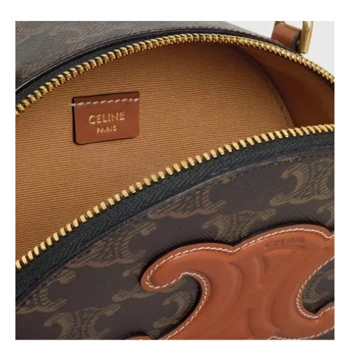 Celine Tan Half Moon Case Triomphe Canvas Handbag 10K642ECM.04LU - Image 4