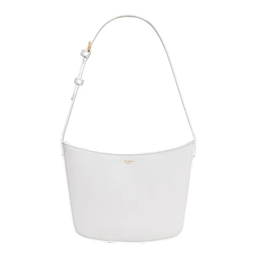 Celine Medium Croque Shiny Calfskin Handbag Arctic White