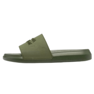 Alexander McQueen In Forest Green Embossed-Logo Slide Sandal N0402