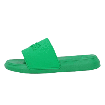 Alexander McQueen Green Embossed-Logo Slides N0402