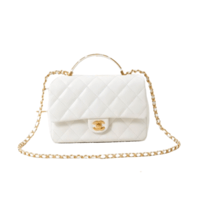 Chanel White Timeless Classique Top Handle Leather Handbag AS4680