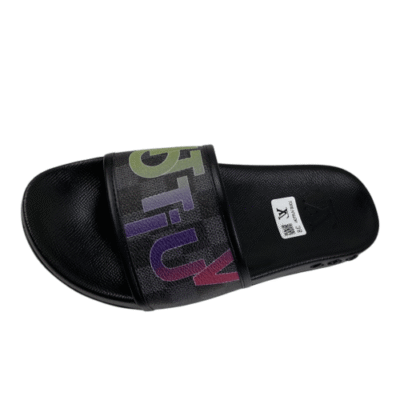 Louis Vuitton Black Damier Leather Slide Sandal