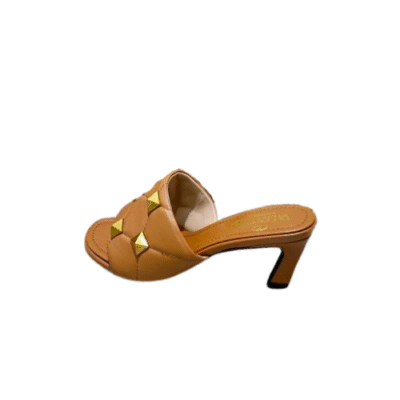 Valentino Brown Garavani Roman Stud Leather Mules Slide Sandal