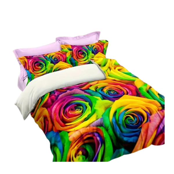 3-Piece Rainbow Navy Rose Floral Tie-Dye Bedding Set CE07804 - Image 2