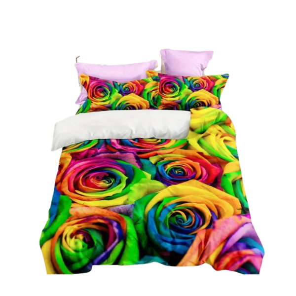 3-Piece Rainbow Navy Rose Floral Tie-Dye Bedding Set CE07804