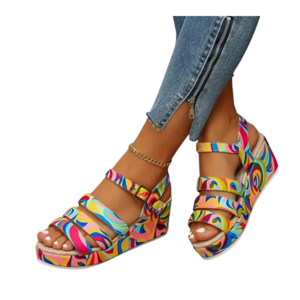 Ladies Rainbow Navy Multicolor Wedge Comfy Ankle Strap Sandal CW69803 - Image 2