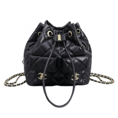 Chanel Black Quilted Double Pocket Drawstring Backpack 8846