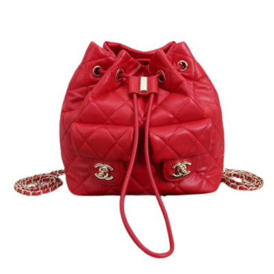 Chanel Red Quilted Small Double Pocket Drawstring Backpack