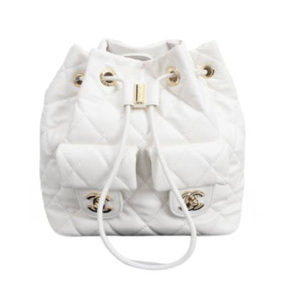 Chanel White Quilted Mini Drawstring Backpack 8846