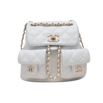 Chanel White Quilted Mini Duma Pockets Drawstring Backpack 9099