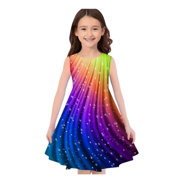 Girl's Rainbow Navy 3D Print Princess Dress Sleeveless GK13473