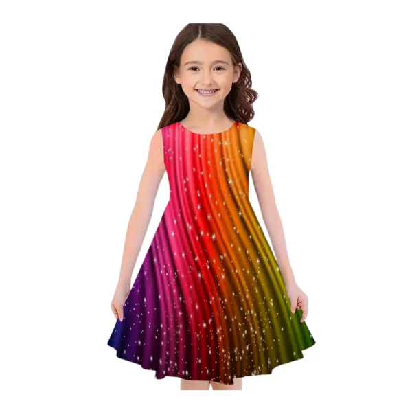 Girl's Rainbow Navy 3D Print Princess Dress Sleeveless GK13473 - Image 2