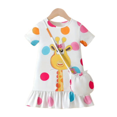 Girl's Rainbow Navy Polka Dot Giraffe Dress YV56607