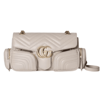 Gucci Ivory Matelassé Chevron Leather GG Marmont Small Multi-Pocket Handbag 795228 AADPJ 1712