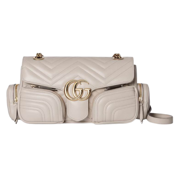 Gucci Ivory Matelassé Chevron Leather GG Marmont Small Multi-Pocket Handbag 795228 AADPJ 1712