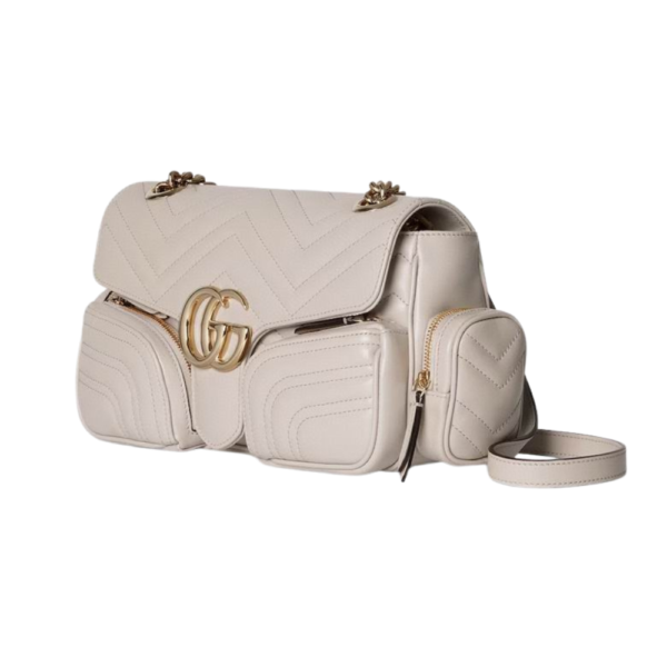 Gucci Ivory Matelassé Chevron Leather GG Marmont Small Multi-Pocket Handbag 795228 AADPJ 1712 - Image 2