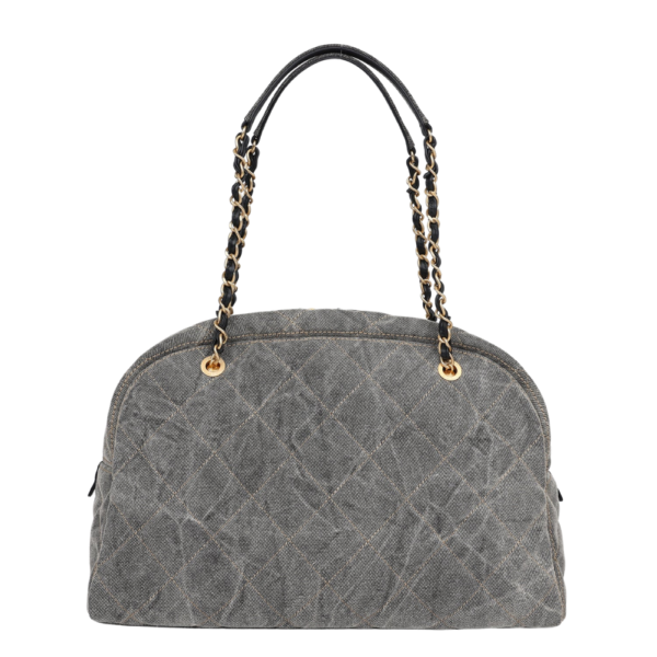 Chanel Maxi Bowling Light Grey Washed Denim Antique Gold Hardware Handbag AS4905 - Image 10