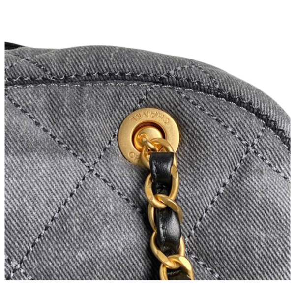 Chanel Maxi Bowling Light Grey Washed Denim Antique Gold Hardware Handbag AS4905 - Image 8