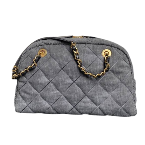 Chanel Maxi Bowling Light Grey Washed Denim Antique Gold Hardware Handbag AS4905 - Image 4