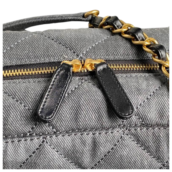 Chanel Maxi Bowling Light Grey Washed Denim Antique Gold Hardware Handbag AS4905 - Image 9