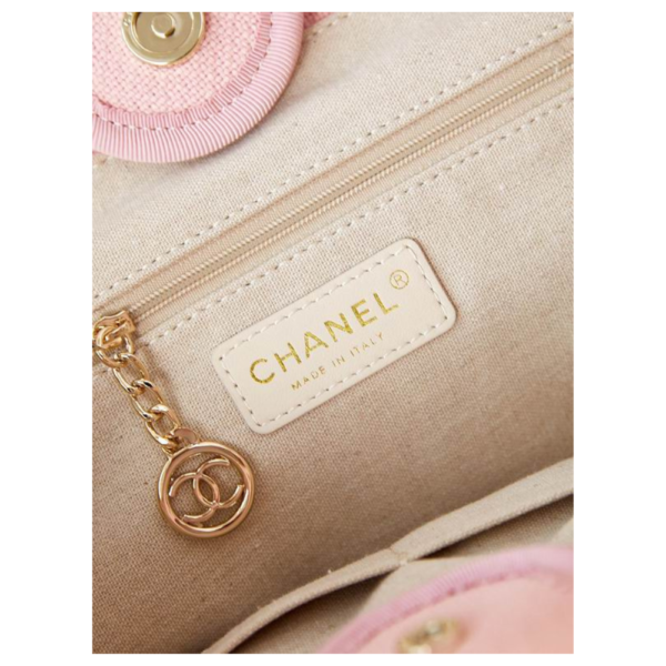 Chanel Pink Boucle Small Deauville Light Gold Hardware Shopping Handbag AS3257 - Image 7