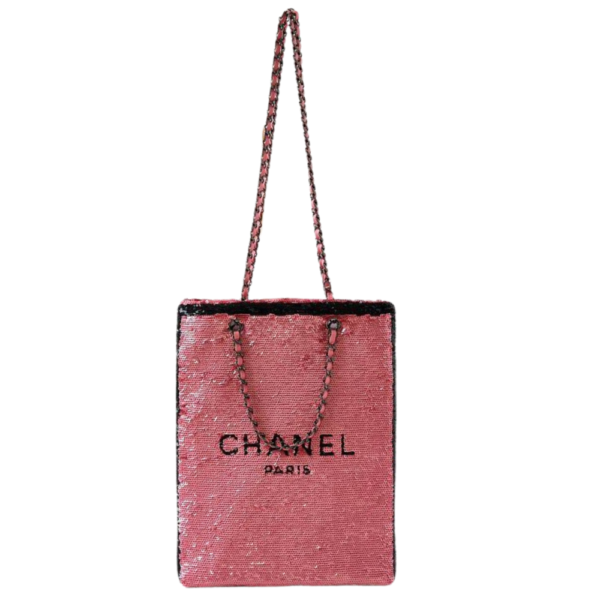 Chanel Pink Sequin Shopping Tote Handbag AS4856