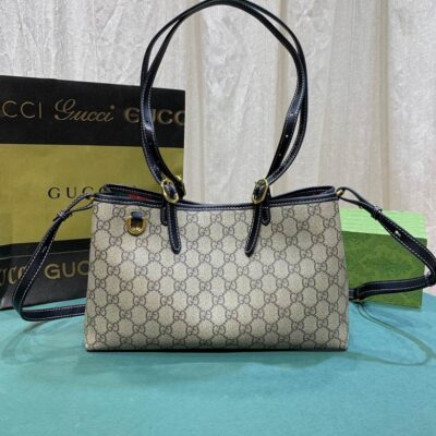 Gucci Beige-Ebony GG Emblem Tote Shoulder Bag 1889176