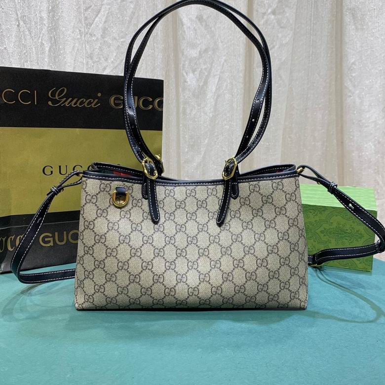 Gucci Beige-Ebony GG Emblem Tote Shoulder Bag 1889176