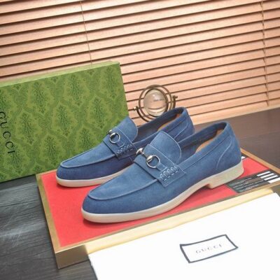 Gucci Vibrant Blue Suede Horsebit 2746118 Loafers HNQ1168