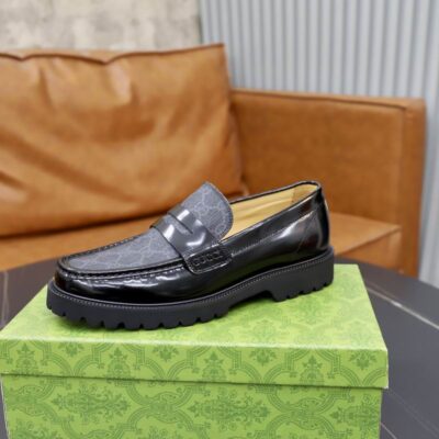 Gucci Dark Gray Charcoal Supreme 2755991 Penny Loafers HNQ1229